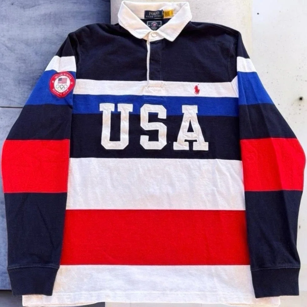 Polo Ralph Lauren Team USA 2020 Olympic Rugby Shirt Mens L Long Sleeve Striped